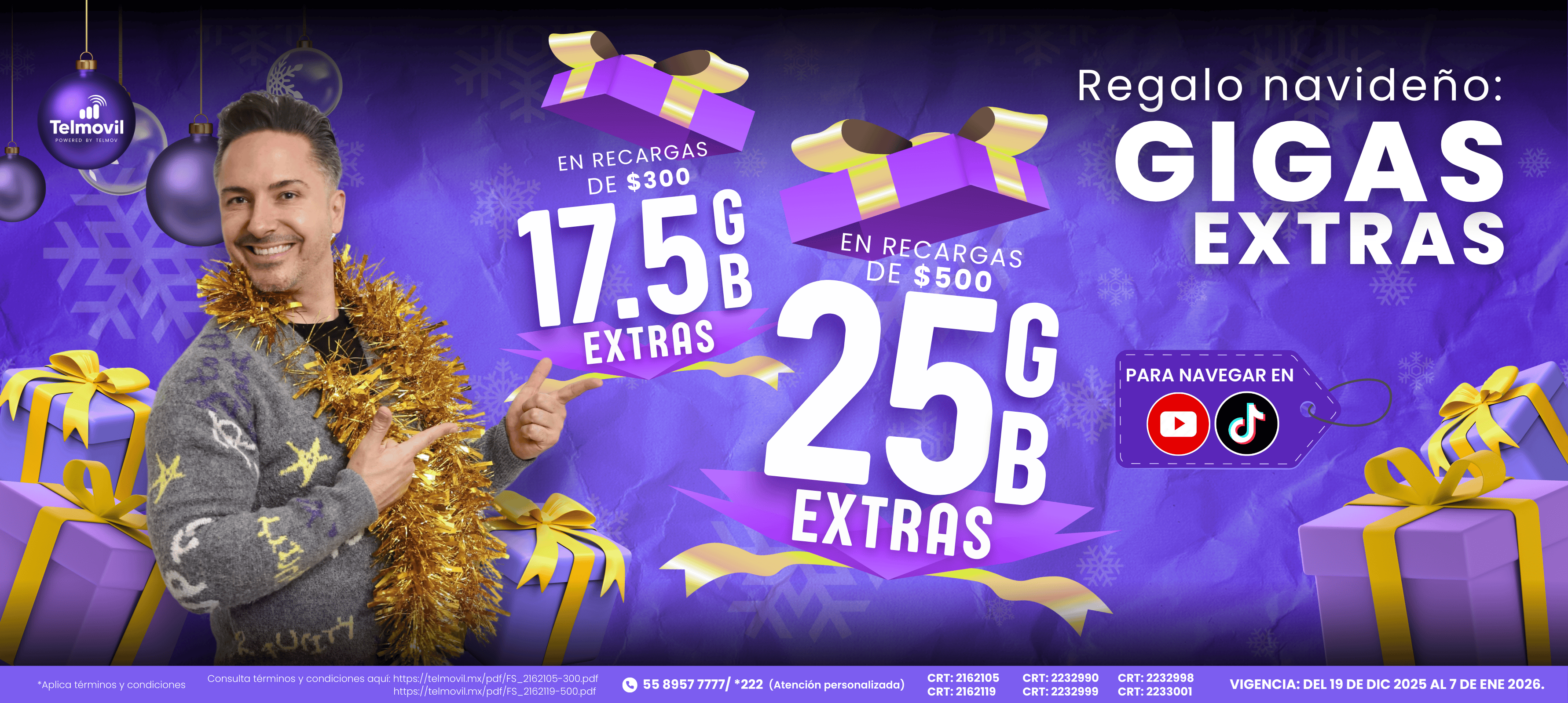 ¡Gigas Extras de regalo en recargas de $300 y $500, para navegar en Youtube y Tiktok!