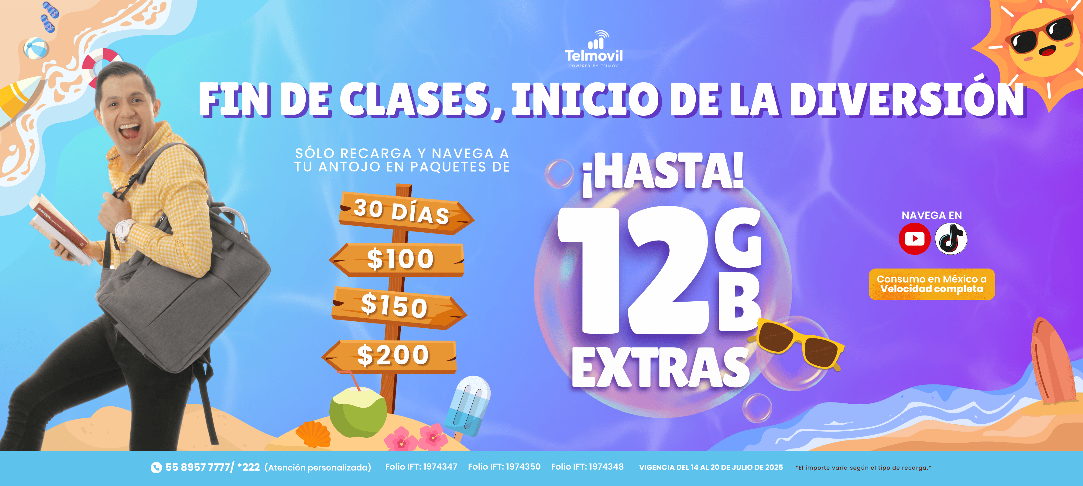 ¡Fin de clases, inicio de la diversión! Consigue hasta 12 GB Extras para Youtube y Tiktok